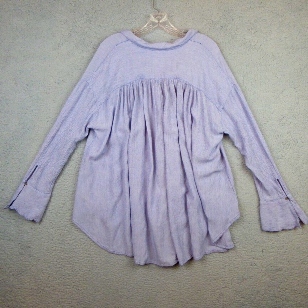 FREE PEOPLE That's A Wrap Oversized Oxford Button-Down Shirt Blouse Blue Size L